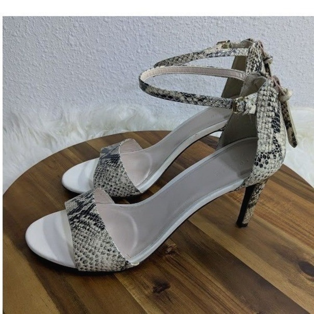 Cole Haan Women's 9B Snakeskin Leather Ankle Strap Stiletto Sandals White
